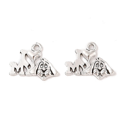 Estilo tibetano encantos mensaje aleación, frase amo mi perro, sin plomo y cadmio, 14x18x2 mm, agujero: 2 mm, Sobre 555 unidades / 500 g