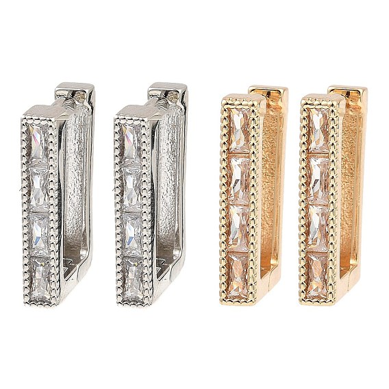 Серьги-кольца из латуни с цирконием, прямоугольные