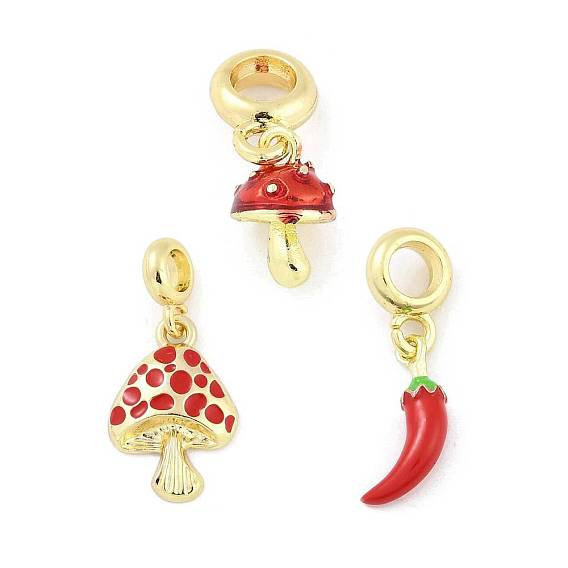 Латунные красные эмалевые растительные европейские подвески, Подвески с большими отверстиями, без кадмия и без свинца, реальный 18 k позолоченный