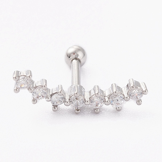 Латунные серьги-хрящи со штангой из прозрачного кубического циркония с микропаве, с 304 штифтов из нержавеющей стали