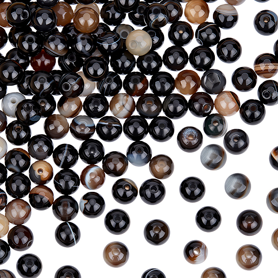 Натуральные полосатые агатовые / полосатые агатовые бусинки, окрашенные, круглые