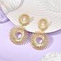 Brass Dangle Stud Earrings for Women, Double Flower