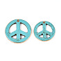 Подвески в виде знака мира из окрашенной синтетической бирюзы, с золотым латунным краем