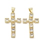 Rack Plating Cross Brass Micro Pave Cubic Zirconia Pendants, Cadmium Free & Lead Free, Long-Lasting Plated, Real 18K Gold Plated