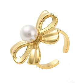 18K Stainless Steel Shell Pearl
 Rings, Bowknot