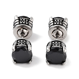 316 Surgical Stainless Steel Pave Black Cubic Zirconia Ear False Plugs for Women Men