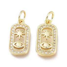 Brass Micro Pave Clear Cubic Zirconia Charms, with Jump Ring, Long-Lasting Plated, Oval with Star & Eye