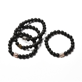 Bracelet de diffuseur d'huiles essentielles d'anxiété d'aromathérapie de pierre de lave naturelle pour hommes femmes, bracelet tête de bouddha en alliage