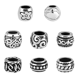 Unicraftale 8Pcs 8 Style 304 & 316 Surgical Stainless Steel European Beads, Large Hole Beads, Rondelle