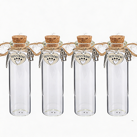4 Stück Glas-Korken-Wunschflaschen, mit Alu-Anhänger, Kolumne
