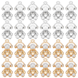 32шт 2 цвета АБС пластик имитация жемчуга подвески, со сплавочной фурнитурой и стразами, медведь очарование