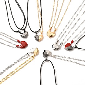 Ensembles de colliers pendentif coeur en alliage de placage de crémaillère, colliers magnétiques couples, avec corde en cuir et chaîne forçat en laiton