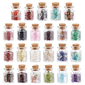 23Pcs Transparent Glass Wishing Bottle Decoration, Chakra Healing Bottles, Wicca Gem Stones Balancing, with Natural Gemstone Chip Beads