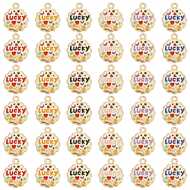 36 шт 6 цвета подвески из сплава, с эмалью, золотой свет, цветок со словом повезло