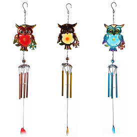 Metal Tube Wind Chimes, Glass & Iron Art Pendant Decorations, Owl
