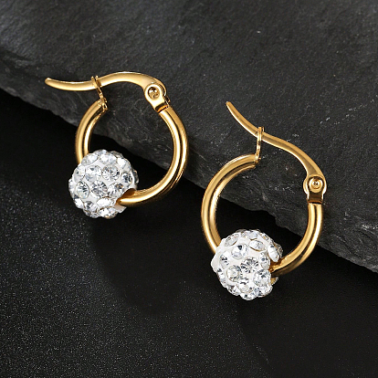 Модные и универсальные серьги-кольца из латуни с хрустальными шарами