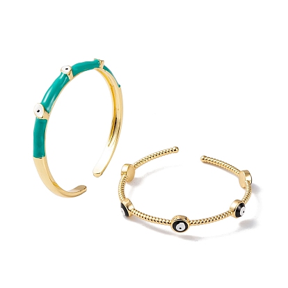 Bracelets manchettes ouverts en laiton doré émaillé avec œil protecteur pour femmes