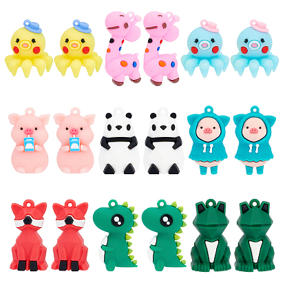 18Pcs 9 Style PVC Big Pendants, for DIY Keychain Making, Animal Mixed Shape