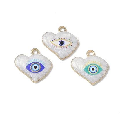 Crémaillère placage pendentifs en émail d'alliage, avec de la résine, coeur avec le charme du mauvais œil, sans cadmium et sans nickel et sans plomb