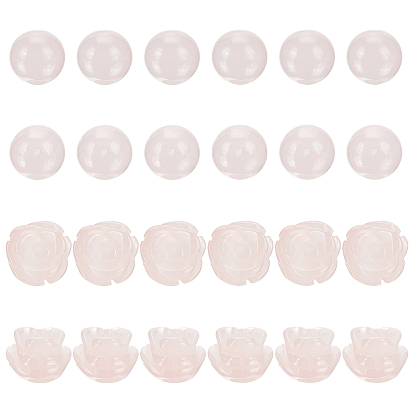 24Pcs 2 Style Natural Rose Quartz Beads, Round & Rose