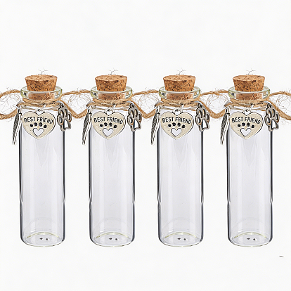 4 Stück Glas-Korken-Wunschflaschen, mit Alu-Anhänger, Kolumne