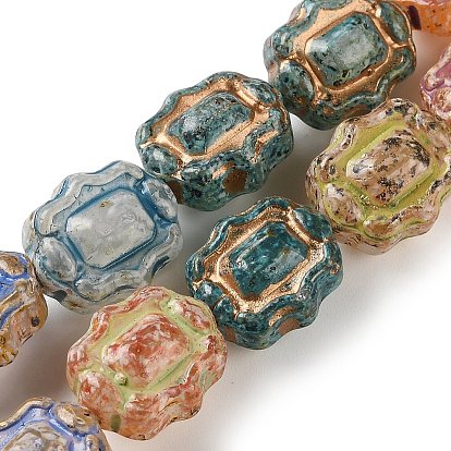 Окрашенные стеклянные бусины , золотой металл обвитыми, прямоугольные