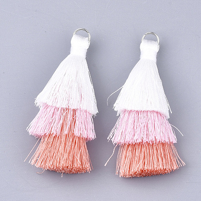 Polyester Tassel Big Pendant Decorations, with Iron Findings, Platinum
