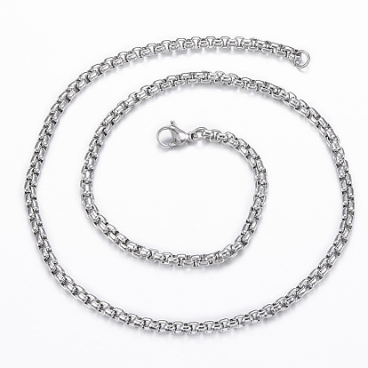 304 Stainless Steel Box Chain Necklaces, with Lobster Claw Clasps