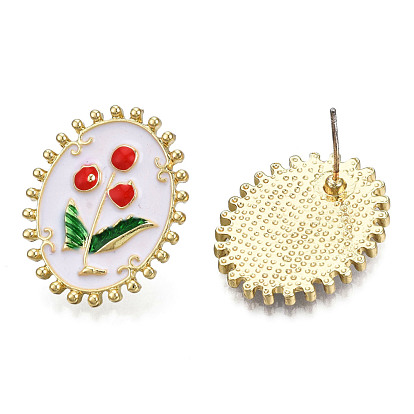Boucles d'oreilles clous fleur de vie en émail, bijoux en alliage plaqué or clair pour femmes, sans cadmium et sans nickel et sans plomb