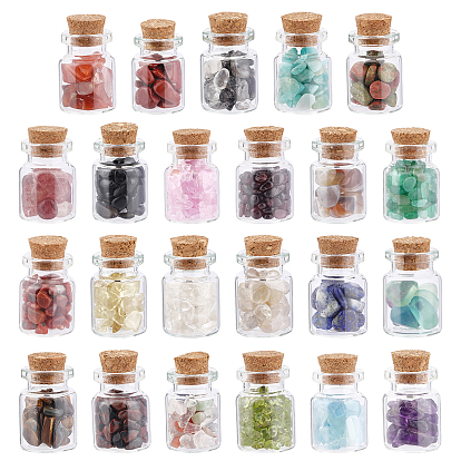 23Pcs Transparent Glass Wishing Bottle Decoration, Chakra Healing Bottles, Wicca Gem Stones Balancing, with Natural Gemstone Chip Beads