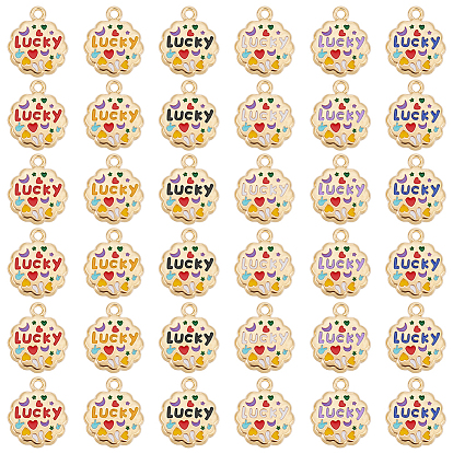 36 шт 6 цвета подвески из сплава, с эмалью, золотой свет, цветок со словом повезло