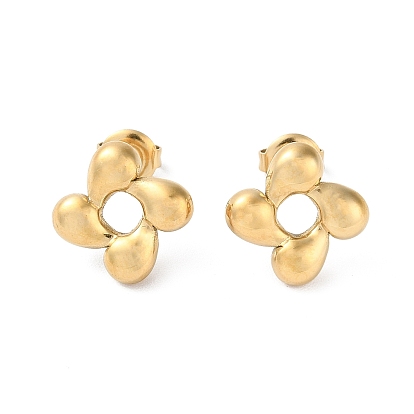 304 boucles d'oreille en acier inoxydable, fleur creuse