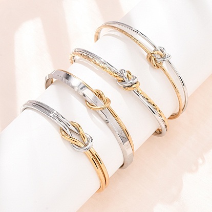 Duo Tone 304 Stainless Steel Knot Open Cuff Bangles for Women