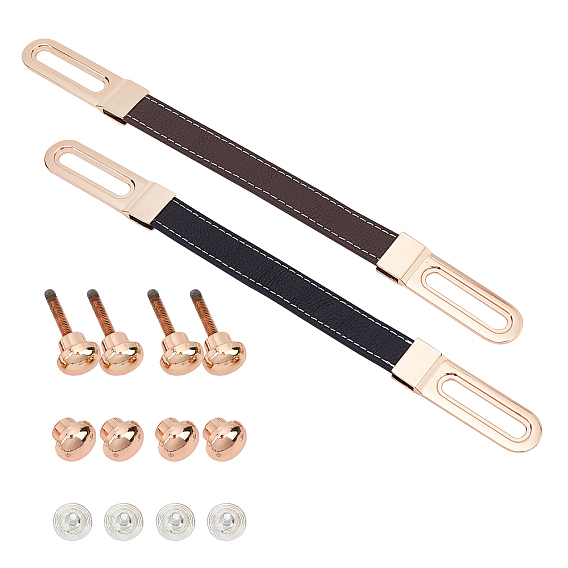 2 Sets 2 Colors PU Leather Sliding Bag Handles, with Light Gold Aluminium Alloy Findings, for Bag Straps Replacement Accessories
