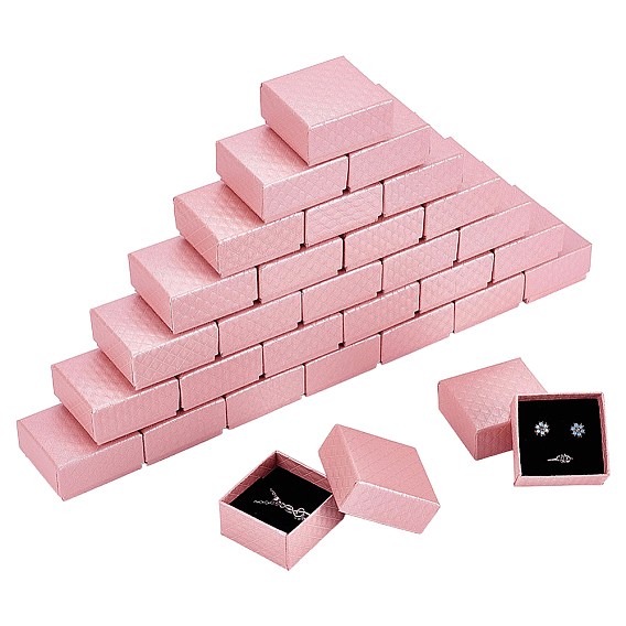 Rhombus Textured Cardboard Ring Storage Boxes, with Sponge Inside, Square