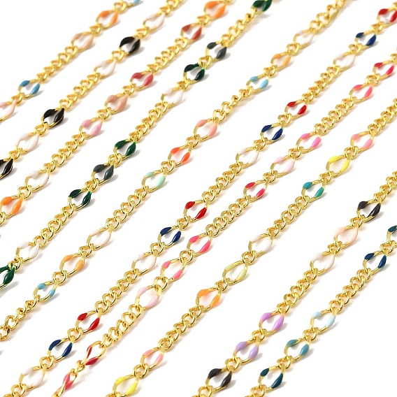 Латунь Figaro цепи, пайки, с эмалью, стойки покрытие, долговечный, без свинца и без кадмия, с катушкой, реальный 18 k позолоченный