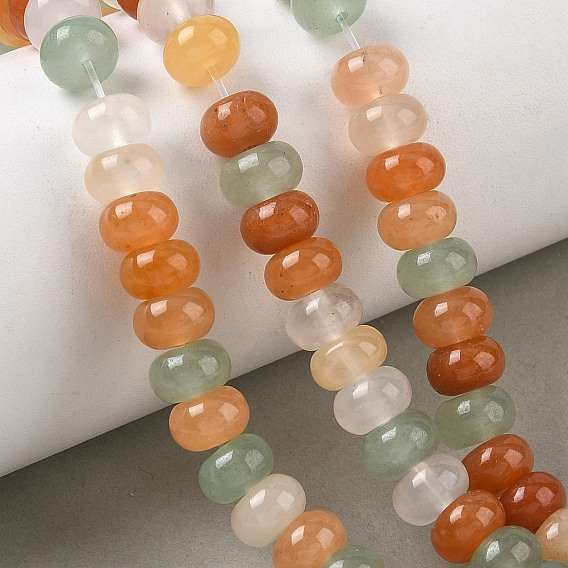Natural Green Aventurine & Red Aventurine & Golden Silk Jade Beads Strands, Smooth Rondelle