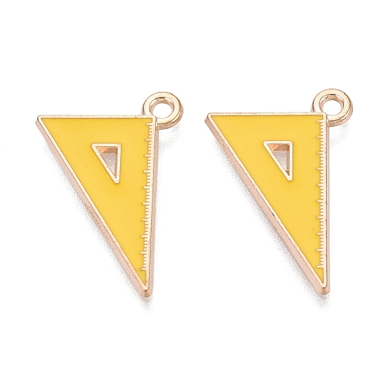 Alloy Enamel Pendants, Set Square Charms, Light Gold