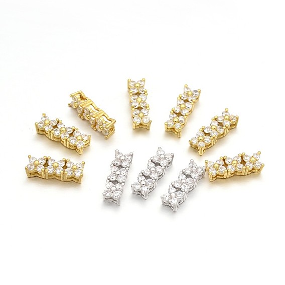 Brass Micro Pave Cubic Zirconia Rectangle Pendants, Multi-strand Links, Cadmium Free & Nickel Free & Lead Free, 14x4.5x3.5mm, Hole: 3x1mm