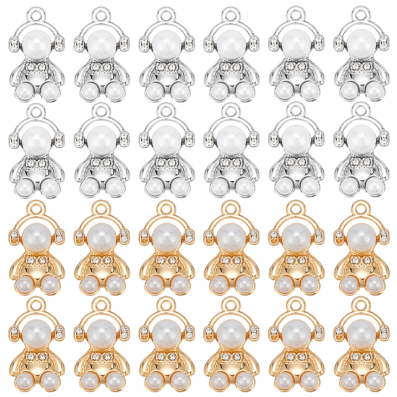 32шт 2 цвета АБС пластик имитация жемчуга подвески, со сплавочной фурнитурой и стразами, медведь очарование