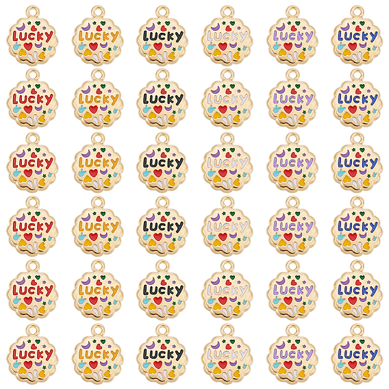 36 шт 6 цвета подвески из сплава, с эмалью, золотой свет, цветок со словом повезло