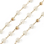 Dyed Natural Jade Round Beaded Chain, with Golden 304 Stainless Steel Satellite Chains, Unwelded, with Spool