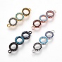 Brass Micro Pave Cubic Zirconia Links, Long-Lasting Plated, Flat Round, Lead Free & Nickel Free & Cadmium Free, Colorful