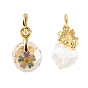 Natural Quartz Crystal Pendants, Rock Crystal Flower Charms with Brass Findings