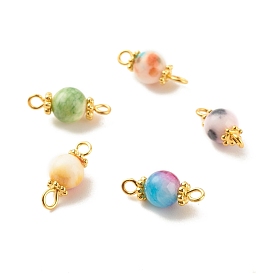 Natural Dyed White Jade Connector Charms, with Golden Tone Brass & Alloy Finding, Round