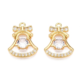 Christmas Theme Brass Pave Clear Cubic Zirconia Charms, Christmas Bell