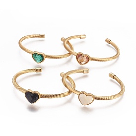 304 из нержавеющей стали манжеты браслеты, с акриловыми стразами, сердце, граненые