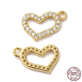 925 Sterling Silver Micro Pave Cubic Zirconia Charms, Asymmetrical Heart Charm
