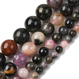 Нити из натуральных разноцветных турмалиновых бусин, круглые