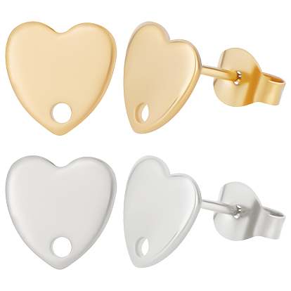 40 шт. 2 цвета 304 фурнитура для сережек-гвоздиков в форме сердца из нержавеющей стали, с отверстием и ушной гайкой